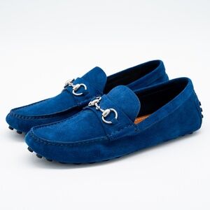 size 8.5G 9 US Gucci Horsebit Blue Suede Drivers Loafers Moccasin